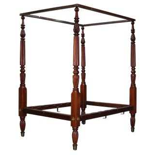 Antique Sheraton Carved Mahogany Full Tester Bed, Full/Double, Circa 1840 For Sale