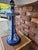 Late 19th Century Antique Delft Candlestick Lamp With Navy Silk Shade For Sale - Image 5 of 12