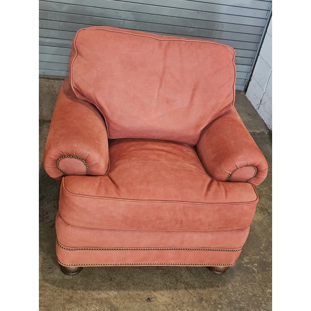 Late 20th Century Pair Hancock & Moore Red Suede Leather Armchairs Club Chairs Nailhead Trim For Sale In Cleveland - Image 6 of 11
