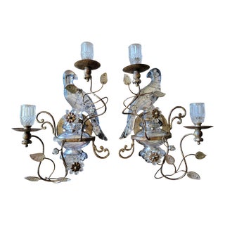 Vintage Maison Bagues Crystal Parrot Wall Candle Holder Sconces - Set of 2 For Sale