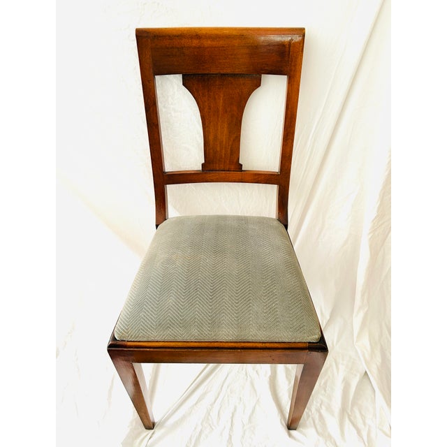 1970's Vintage Hollywood Regency Mahogany T Back Chair , With gray upholstery . 35"H X 17.5"W X 16.5"D Seat H 18" In very...