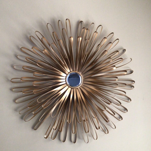 Gold Tone Metal Flower Mirror For Sale - Image 10 of 10
