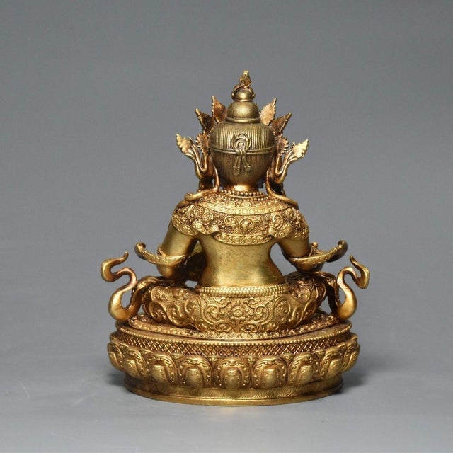Metal Vintage Gilt Bronze Yellow Jambhala Statue God of Wealth Altar Sculpture 4.3" For Sale - Image 7 of 9