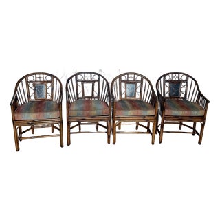 Rare Botanical Maitland-Smith Brighton Pavilion Burnt Bamboo Armchair – Mid-Century Chinoiserie For Sale