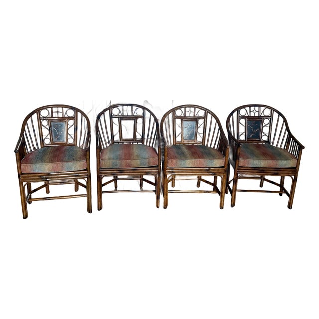 Rare Botanical Maitland-Smith Brighton Pavilion Burnt Bamboo Armchair – Mid-Century Chinoiserie For Sale