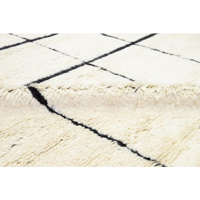 Ivory Modern Moroccan Style Ivory Wool Rug With Geometric Design For Sale - Image 8 of 10