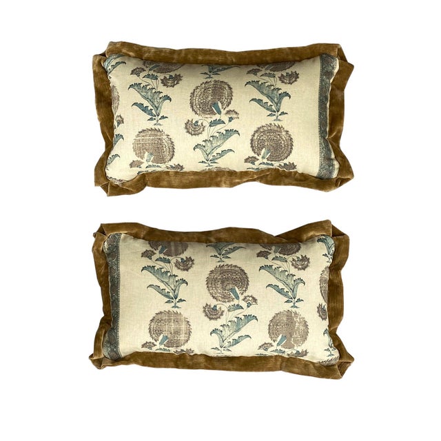 A Set of Michael S. Smith Indian Flower Pillows. Velvet flange and back. We know, it’s hard to find, one-of-a-kind pieces!...
