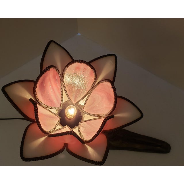 Early 20th Century Art Deco Figural Nude Sculptural Bronze Lotus Lamp For Sale - Image 9 of 10