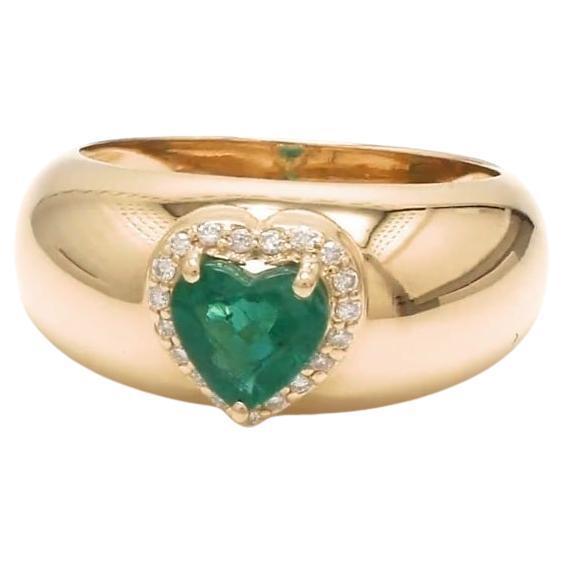 Natural 0.78 cts Zambian emerald & 0.09 cts diamond heart ring in 18k gold For Sale - Image 15 of 18