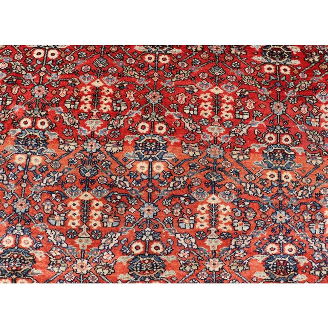 Early 20th Century Antique Sultanabad Rug With Rich Red Field, Allover Design and Navy Blue Border 7'2 X 12'2 For Sale - Image 5 of 15