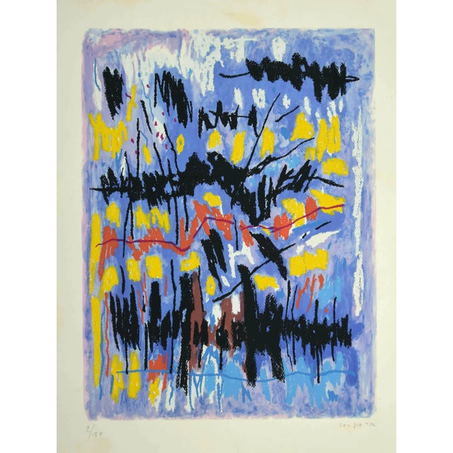 Abstract Composition is an original lithograph on cardboard, hand signed by Antonio Corpora, on the lower right. The...