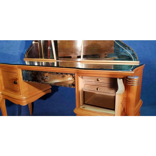 Sycamore Dressing Table and Nightstands Set by Jules Leleu, 1940s, Set of 3 For Sale - Image 10 of 18