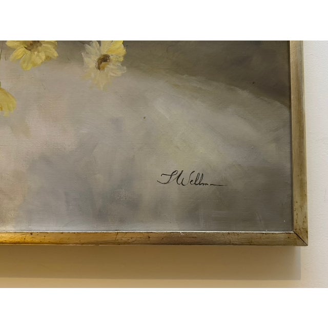 Large 49" Mid-Century Modern Floral Still Life Oil Painting by Ilona Wellman For Sale - Image 4 of 12