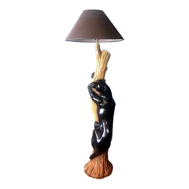 1980s Black Panther Floor Lamp With Original Shade For Sale