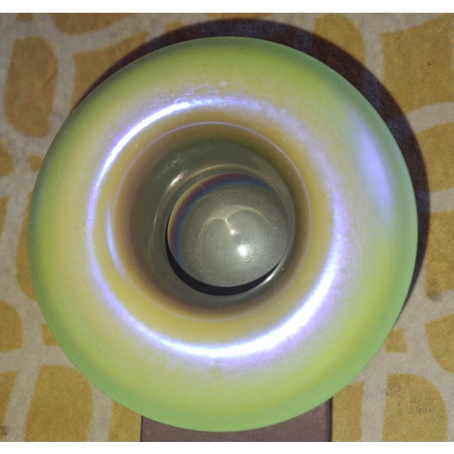 1930's Art Deco "Steuben" Greenish Aurene Mushroom Display Art Glass Vase Frederic Carder For Sale - Image 12 of 12