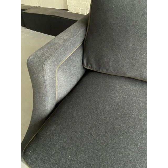 2020s Gray & Olive Green Alpaca Wool Slope Arm Sofa With Charcoal Cerused Oak Wood Base For Sale - Image 5 of 8