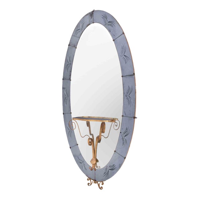Oval Mirror with Integrated Console from Cristal Art, Italy, 1960s For Sale