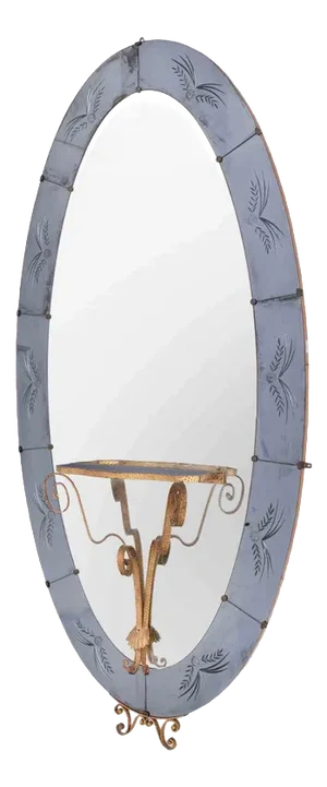 Oval Mirror with Integrated Console from Cristal Art, Italy, 1960s