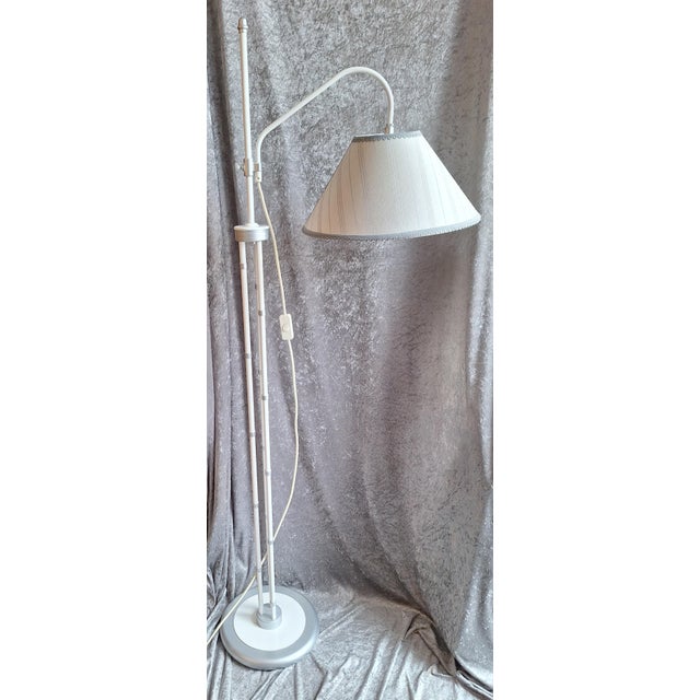 Vintage Faux Bamboo Metal Floor Lamp with Fabric Shade by Honsel, 1980s For Sale - Image 4 of 8