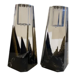 1980s Postmodern Italian Fratelli Guzzini Lucite and Gold Large Salt and Pepper Shakers - Set of 2