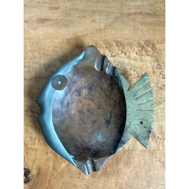 Mid-Century Modern Vintage Mixed Metal Fish Ashtray For Sale - Image 3 of 12