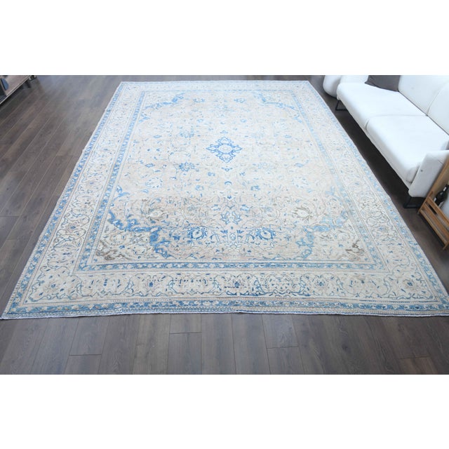 Persian 1970s Vintage Persian Handmade Wool Cotton Blue Area Rug For Sale - Image 3 of 11