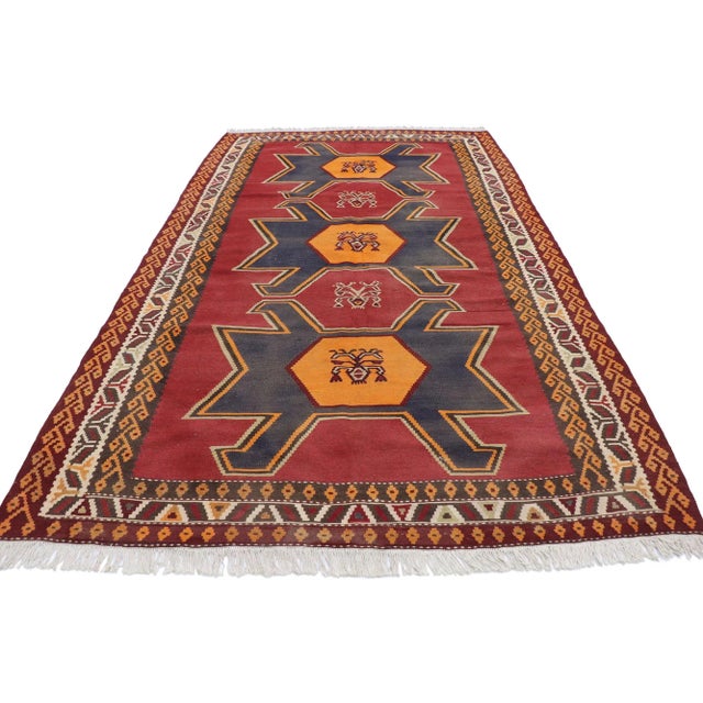 Tribal Vintage Persian Shiraz Kilim Rug - 05'06 X 09'08 For Sale - Image 3 of 9