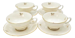 Lenox Rhodora P-471 Cups & Saucers – Set of 4 Pink Rose Gilded Fine Porcelain Tea Set
