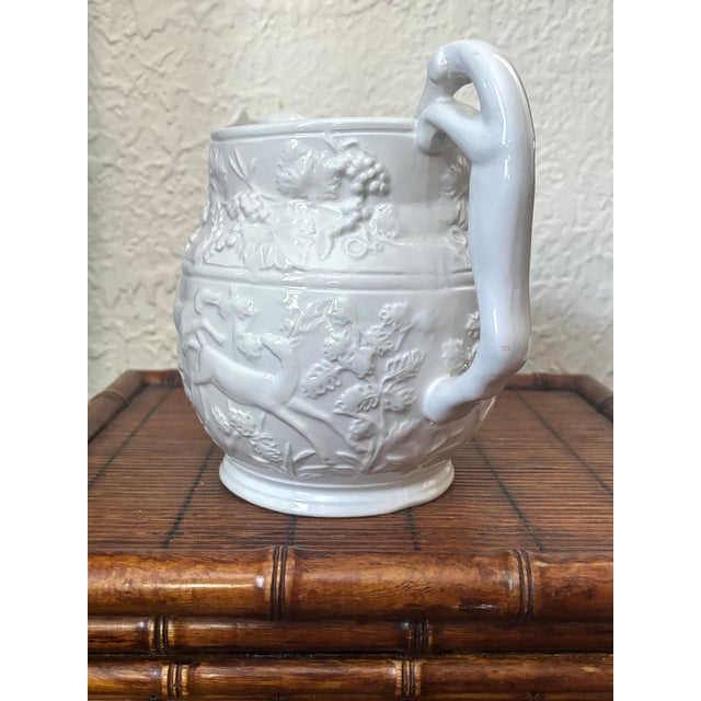 Vintage Italian White Hunting Scene Pitcher For Sale - Image 4 of 11