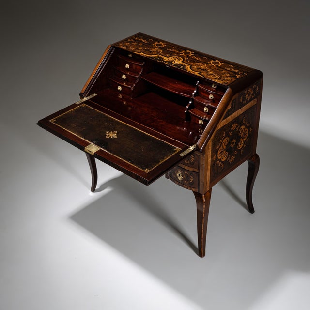 Metal Antique Baroque Fall-Front Secretaire with Marquetry Surface, 1700s For Sale - Image 7 of 18