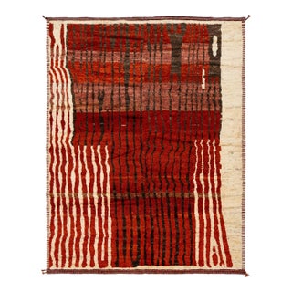 9x12 Modern Abstract Moroccan Style Wool Rug: Earthy Terracotta & Crimson For Sale