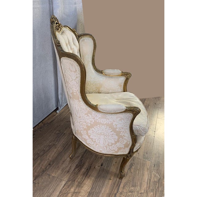 French French Louis XVI White Bergere Tufted Wingback Arm Chair - Down Cushion #2 For Sale - Image 3 of 5
