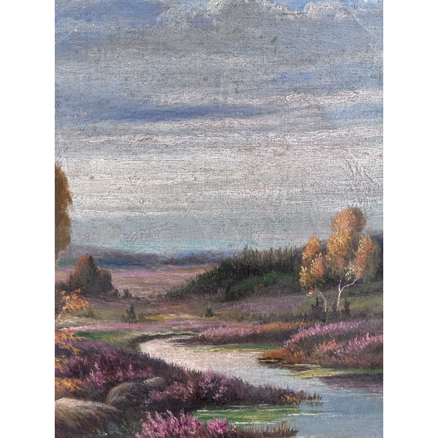 Sky Blue Vintage Original River Landscape Oil Painting - Signed For Sale - Image 8 of 12
