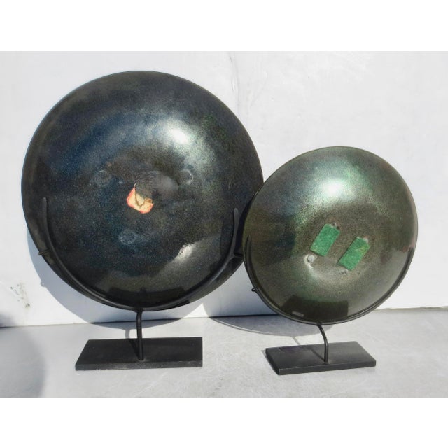 Mid 20th Century MCM Enamel Trays on Mounts-- A Pair of 2 For Sale - Image 5 of 7