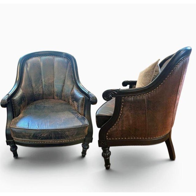 2000 - 2009 Elevate Your Living Space With the Timeless Elegance of Leather Accent Chair Set. For Sale - Image 5 of 9
