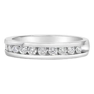 IGI Certified 1/2 Cttw Round Brilliant Cut Diamond 18K White Gold Channel Set Eternity Style Wedding Band Ring (H-I Color, I1-I2 Clarity) - Size 7-1/2 For Sale