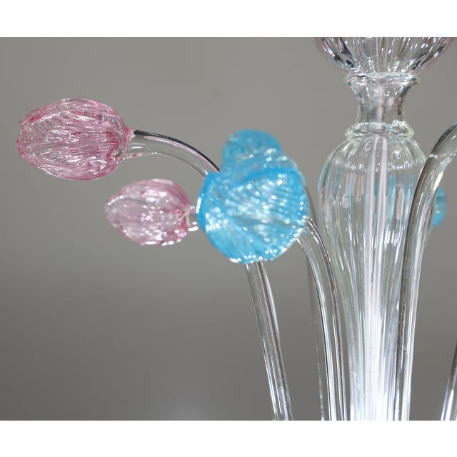 "Amsterdam" Large Size Vintage Pink and Blue Tulip Murano Glas Chandelier, 1970s For Sale - Image 12 of 14