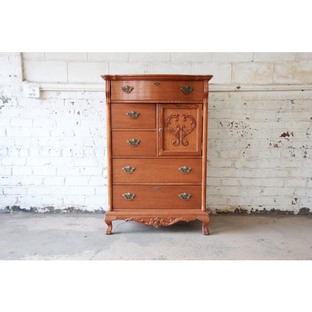 Victorian Style Oak Highboy Dresser with Hat Box Chairish