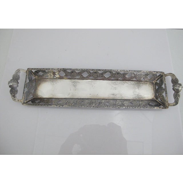 Early 20th Century Mexican Sterling Silver Floral Overlay Cordial Shot Glass Set With Tray For Sale - Image 5 of 11