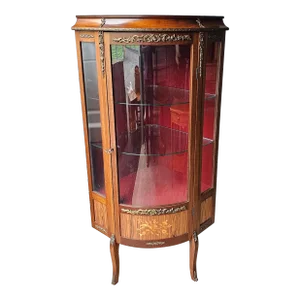 Louis XV Satinwood Inlaid Mahogany Parquetry & Marquetry Corner Vitrine Cabinet