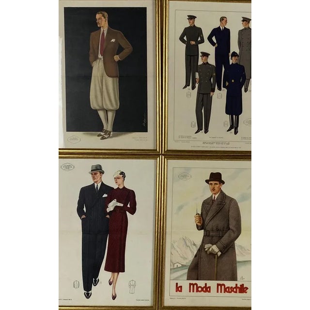 1920s La Moda Maschile, Set of 6 Framed Original Illustrations of Mens Fashion 30s, Italy, 1920s For Sale - Image 5 of 11