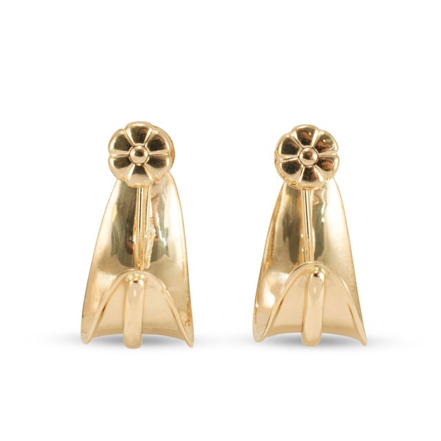 Metal Vintage 14k Yellow Gold 1.43ct Diamond Stud Huggie Clip Dangle J Hoops Earrings, a Pair For Sale - Image 7 of 8