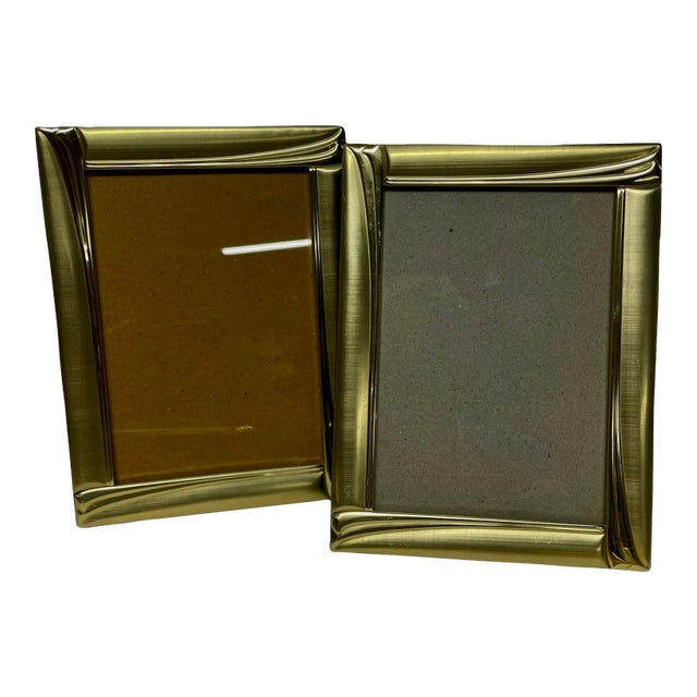 1980s Vintage Polished and Lacquered Brass Tabletop Photo Frames- Set of 2 For Sale
