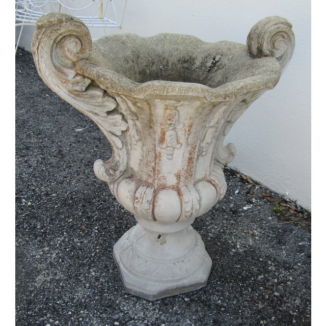 1980s Vintage Cast Stone Cement Garden Planters Urns A Pair