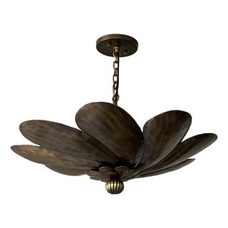 Antique Brass Floral Pendant Light Fixture, Handmade Flower Ceiling Light For Sale