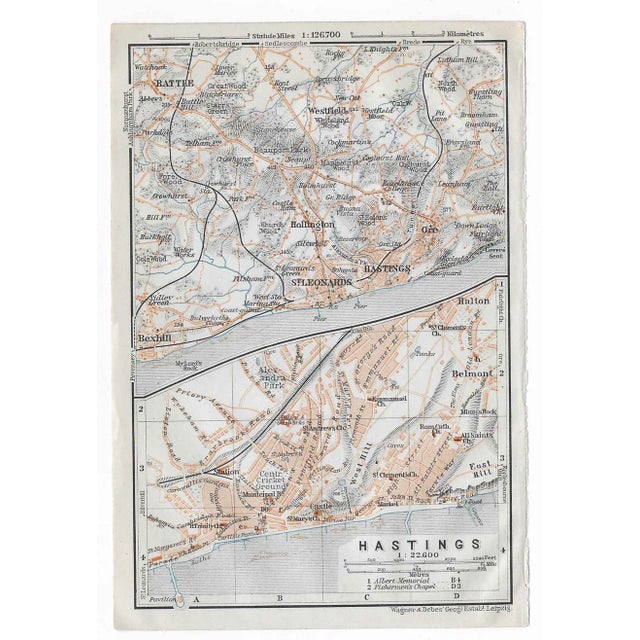English 1910 Antique Map of Hastings England For Sale - Image 3 of 3