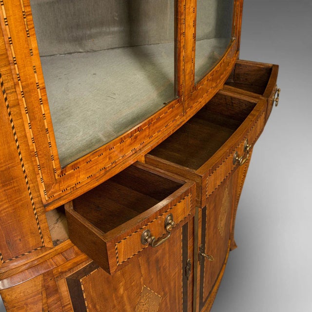 Brown 1880s Antique Victorian Dutch Satinwood Showcase Corner Cabinet For Sale - Image 8 of 13