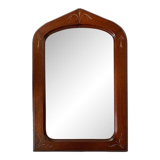 Late 19th Century Antique Walnut Mirror With Pointed Arch Design For Sale