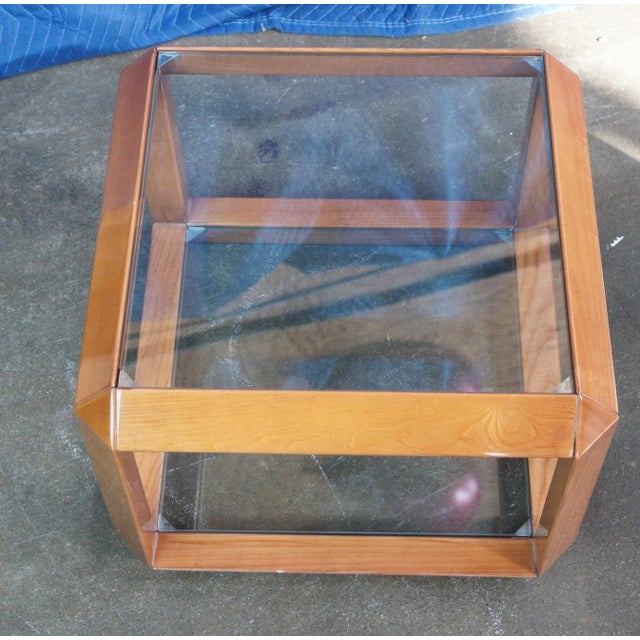 Mid Century Italian Modern Wood and Glass Square Cube Side Table For Sale - Image 9 of 11