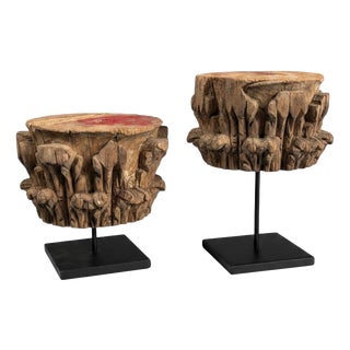 Antique Carved Wooden Corinthian Capitals, 1880, Set of 2 For Sale
